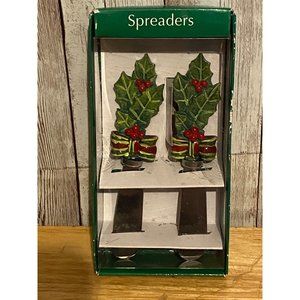 Ideal Home Range Mistletoe Holly Christmas Knife Spreaders Stainless Steel
